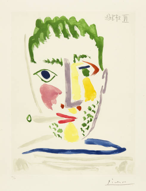 Pablo Picasso : Fumeur au maillot rayé gris et bleu, Mougins, 27 August 1964