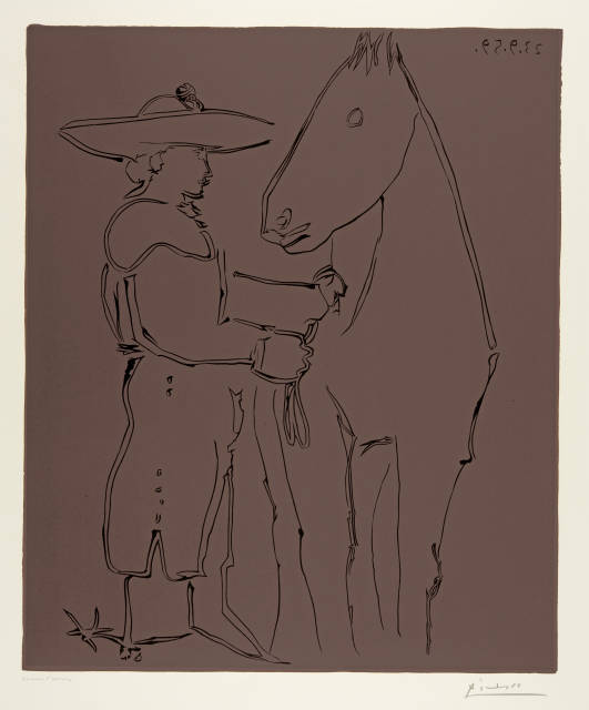 Pablo Picasso  : Picador debout avec son cheval , Cannes, 23 September 1959