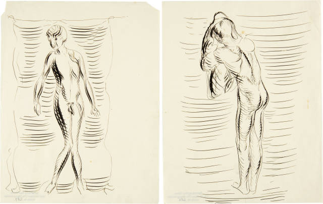 Otto Meyer-Amden : Stehender Knabenakt vor Vorhang, frontal, ..., 1928-1932