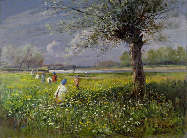 Leonardo Roda : Kinder auf einer Frühlingsblumenwiese, 1918