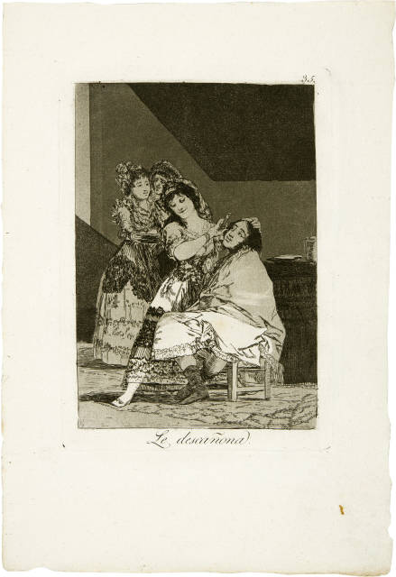 Francisco de Goya  : Le descañona - Sie schindet ihn - She  ..., 1796-1798, 1st edition from 1799