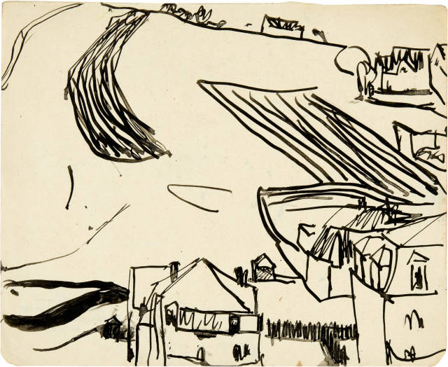 Ernst Ludwig Kirchner  : Landschaft mit Häusern, wohl Davos , Around 1919/1920