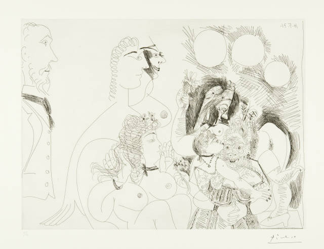 Pablo Picasso  : La Fête de la patronne. Fleurs et baisers.  ..., Mougins, 16 May 1971