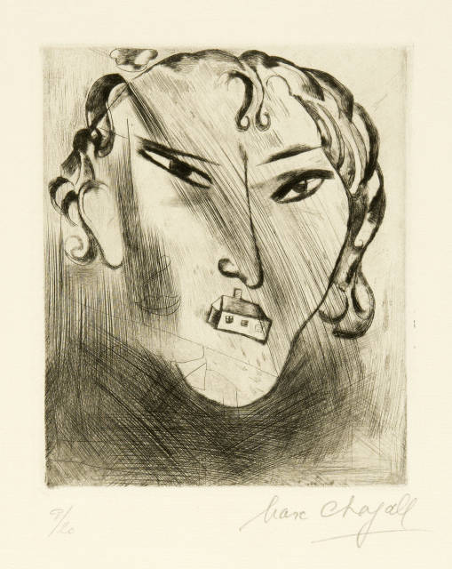 Marc Chagall : Autoportrait bouche maison - Selbstbildnis ..., 1922/1923, printed 1957