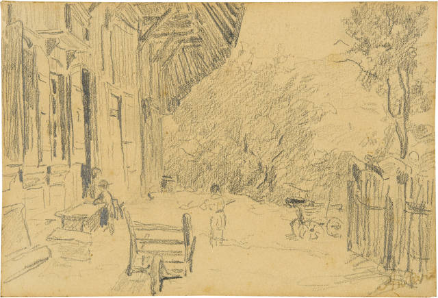 Albert Anker : Vorplatz des Künstlerhauses mit spielenden ..., Around 1870