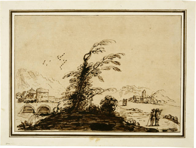 Nachahmer des Guercino, der sog. Il Falsario di Guercino  : Italienische Landschaft , Circa 1750