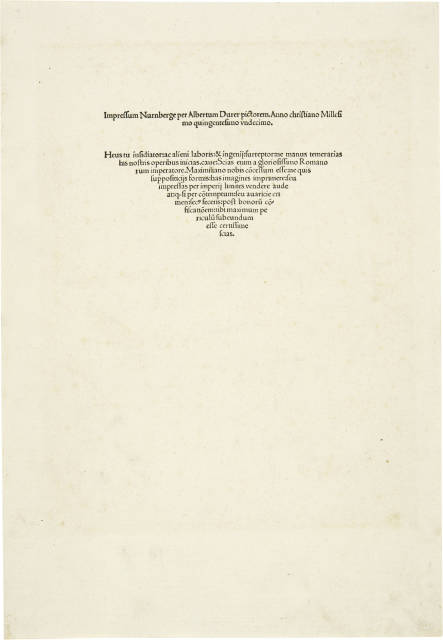 Albrecht Dürer : Probedruck des Impressums zum 'Marienleben' -..., 1511