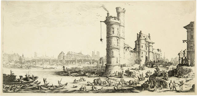 Jacques Callot : Vue du Pont-Neuf, 1628-1630