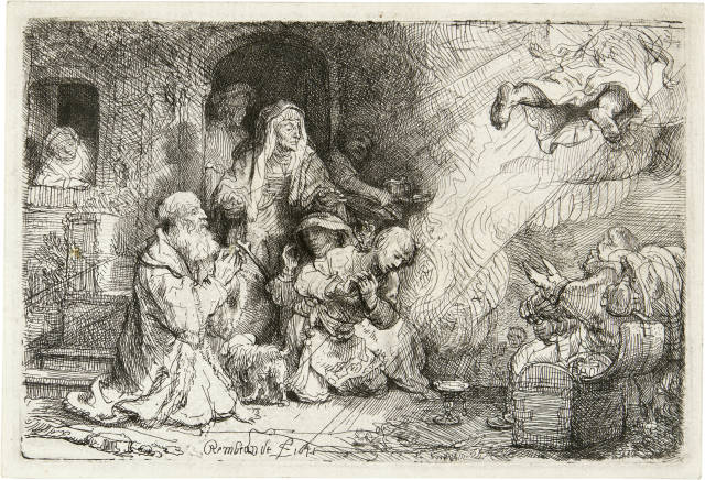 Rembrandt Harmensz. van Rijn  : Der Engel von der Familie des Tobit  ..., 1641