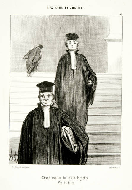Honoré Daumier  : Grand escalier du Palais de justice. Vue de  ..., 1848 
