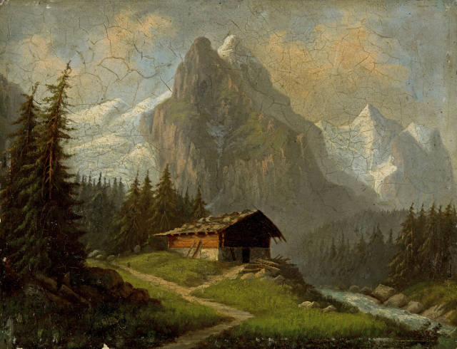Ferdinand Sommer  : Chalet mit Well-und Wetterhorn und  ..., Around 1870