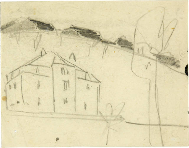 Ernst Ludwig Kirchner : Skizze eines Hauses im Park, Around 1910
