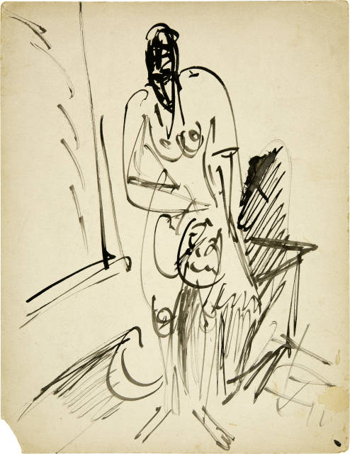 Ernst Ludwig Kirchner  : Stehender weiblicher Akt, sich waschend , Um 1914 