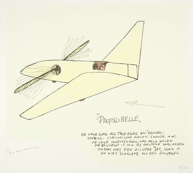 Panamarenko (Henri van Herwegen)  : 5 Graphics (Propslibelle, Helicopter, U- ..., 1975