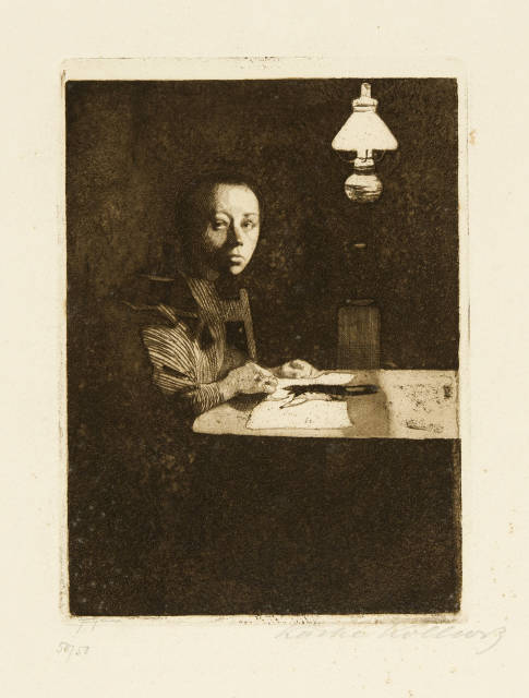 Käthe Kollwitz : Selbstbildnis am Tisch, Around 1893