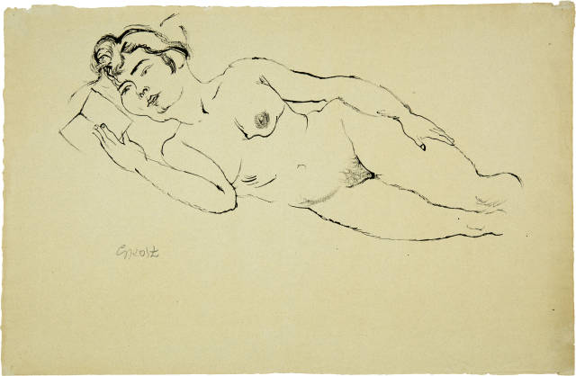 George Grosz  : Liegender weiblicher Akt, lesend , Around 1927