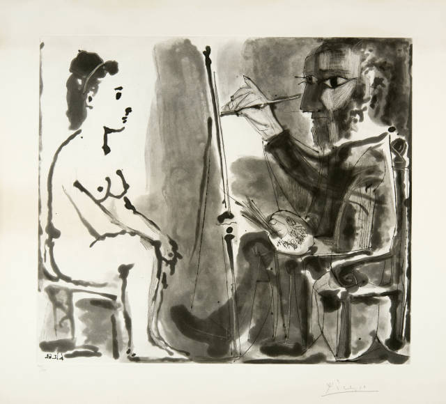 Pablo Picasso : Peintre et modèle au tabouret, Mougins, 5 and 6 December 1963