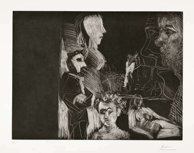 Pablo Picasso  : Jeune couple, vieux couple, spectateur, avec  ..., Mougins, 21 May 1968