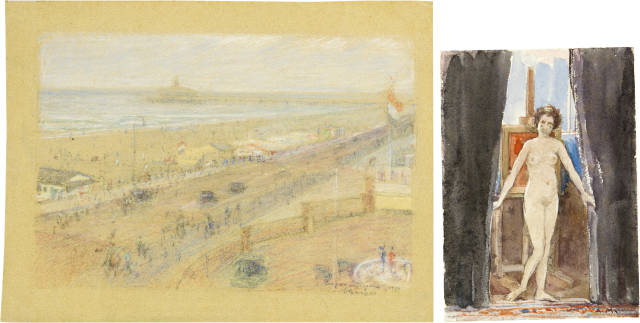 Alfred Marxer  : Am Strand von Scheveningen. - Akt im Atelier , 1933. Um 1920 