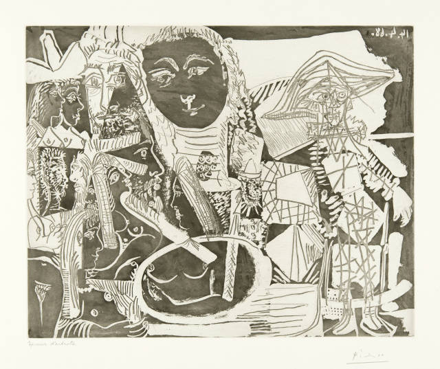 Pablo Picasso  : Arlequin et personnages divers , Mougins, 14 April 1968