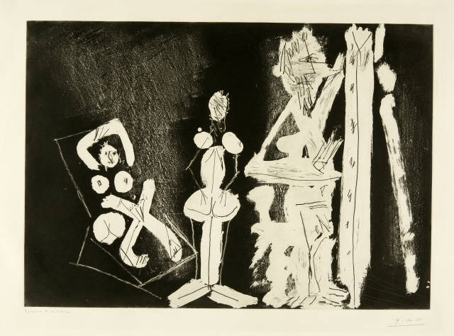 Pablo Picasso : Dans l'atelier: modèle au transat, Mougins, 18 March 1965