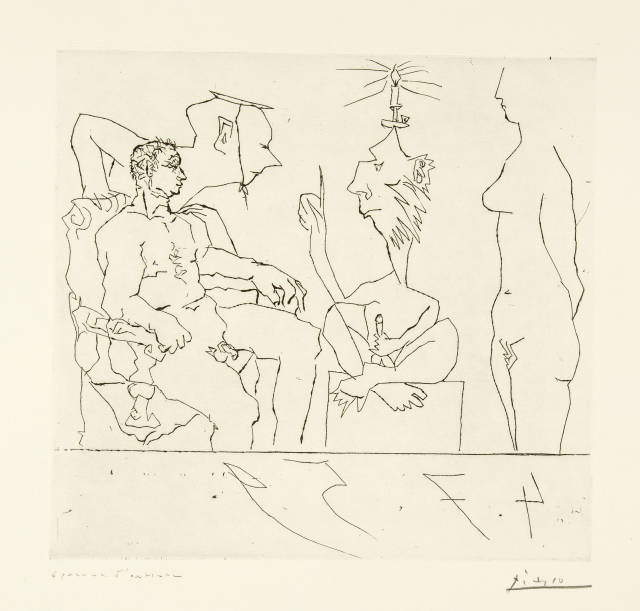 Pablo Picasso  : Philosophe discourant devant un notable,  ..., Cannes, 4 July 1959