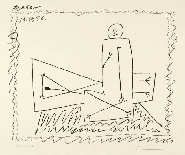 Pablo Picasso  : Personnage assis et Personnage couché , Cannes, 18 April 1956