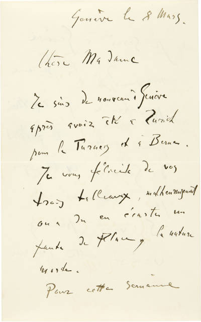 Ferdinand Hodler : Handschriftlicher Brief an Clara Pasche-..., 1915