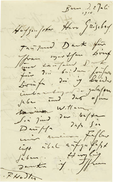 Ferdinand Hodler : Handschriftlicher Brief an Eberhard ..., 3836