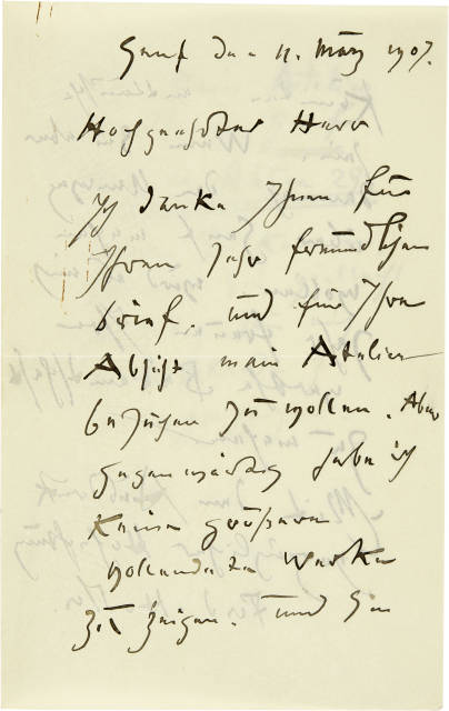 Ferdinand Hodler : Handschriftlicher Brief an Prof. Paul ..., 1907