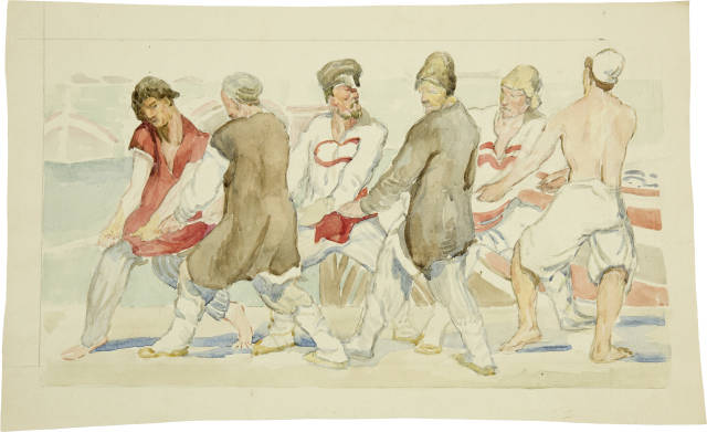 Elena Luksch-Makowsky  : Tau ziehende Bootsmänner , Around 1948