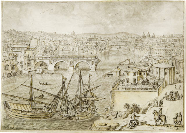 Lieven Cruyl   : Hafenszene am Tiber, mit dem Forum Boarium  ..., After 1666