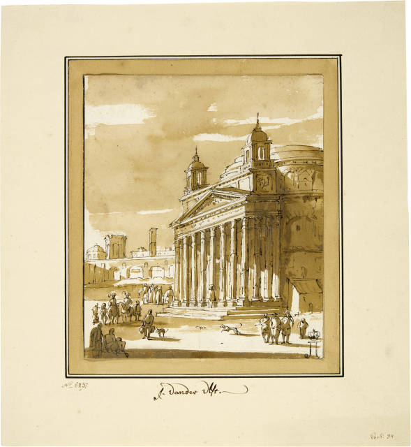 Jacob van der Ulft : Ansicht des Pantheons in Rom, mit Staffage - ..., Circa 1664