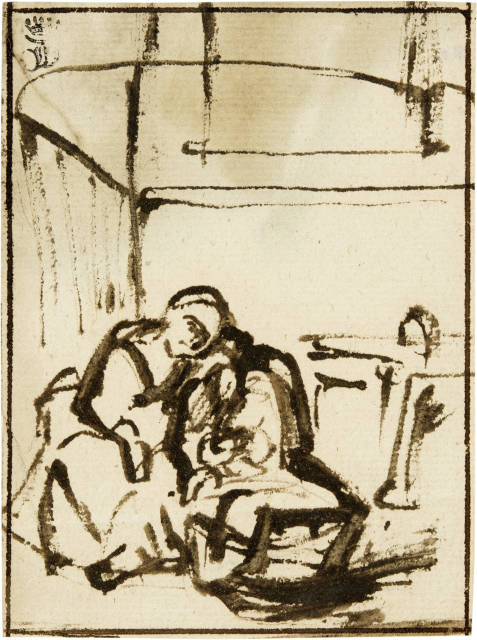 Nicolaes Maes : Mutter mit Kind in einer Wiege, Circa 1655