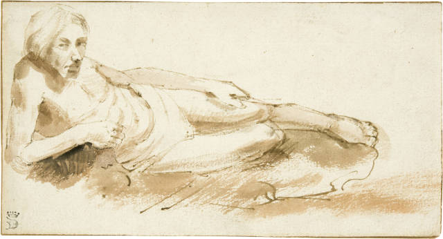 Nicolaes Maes : Liegender nackter Mann, Circa 1650