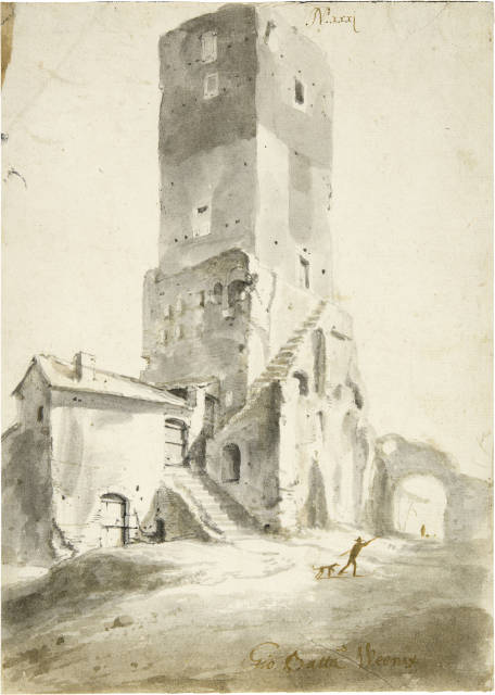 Jan Baptist Weenix : Bauernhaus an altem Befestigungsturm in ..., Circa 1643-47