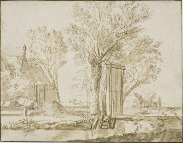 Johannes Leupenius - Zugeschrieben : Bauernhaus an einem Kanal, mit grosser Weide ..., Circa 1680