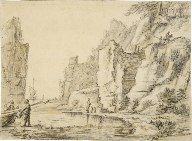 Herman Saftleven : Von Felsen umgebene kleine Meeresbucht, ..., 1648-1652