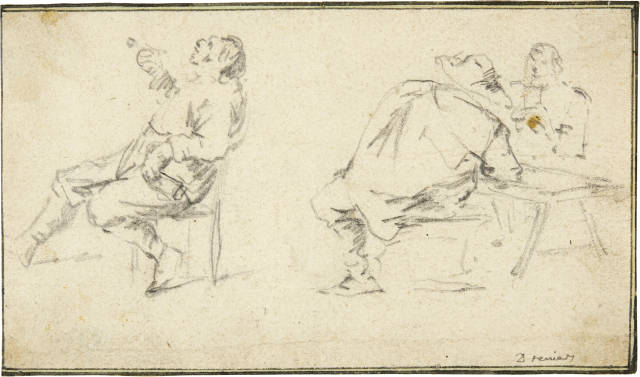 David Teniers d.J. : Zwei Männer, an einem flachen Tisch sich ..., Circa 1660