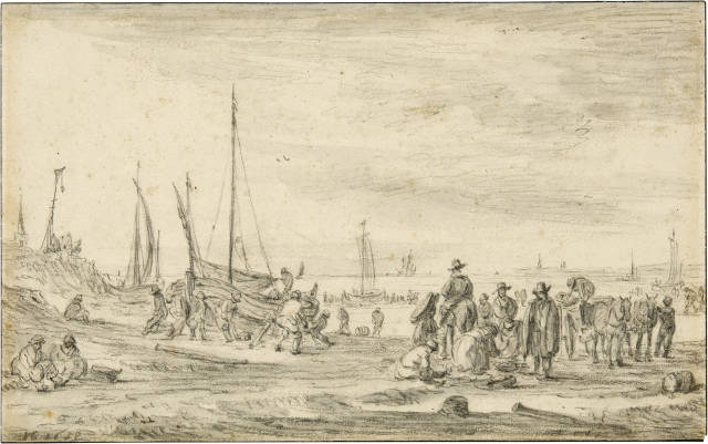 Jan van Goyen : Fischer mit Pferdewagen mit abgetakelten ..., 1653