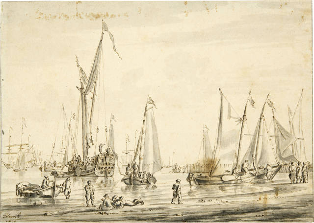 Jacobus Storck : Strandszene mit Booten und einem ..., 1670