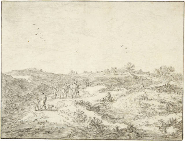 Pieter Molijn : Reiter und Fussgänger auf ansteigendem Dü..., Circa 1650