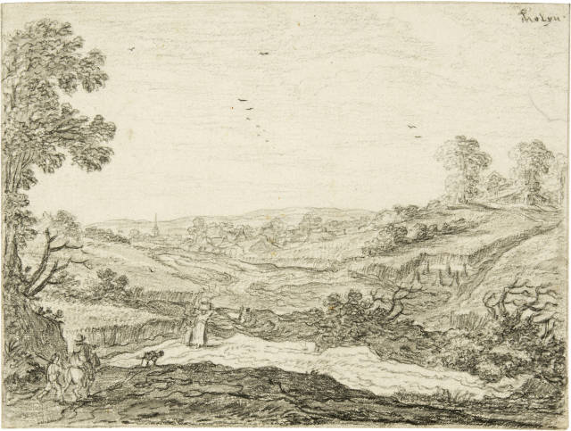 Pieter Molijn : Hügeliges Gelände, mit Sicht auf ein Dorf, ..., Circa 1650