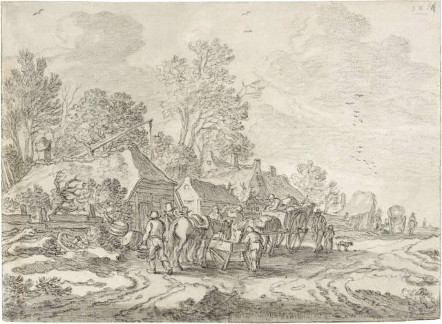 Pieter Molijn : Vor einem Wirtshaus an einer Landstrasse, ..., 1654/55