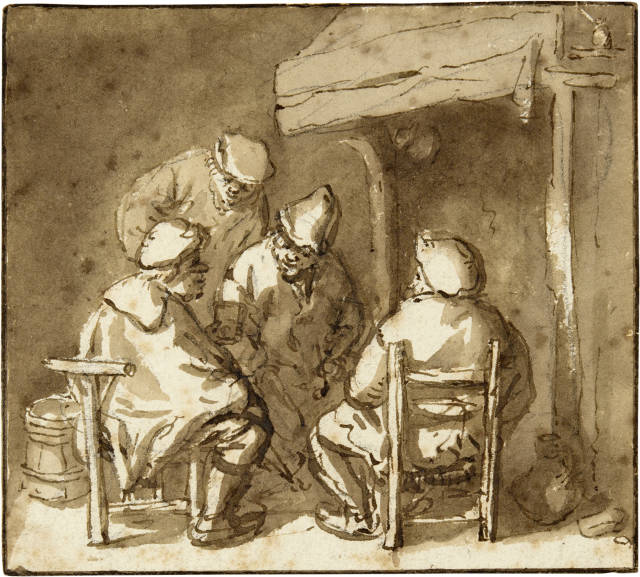 Isaack van Ostade : Vier plaudernde Bauern am Kamin, Circa 1640