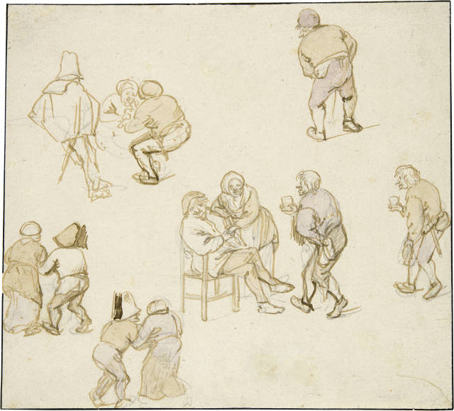 Isaack van Ostade : Skizzenblatt mit Wirtshausszene und ..., Circa 1642
