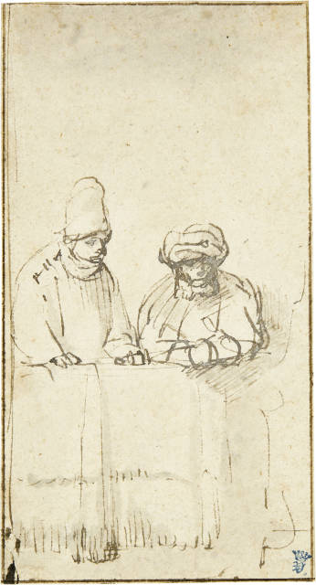 Rembrandt - Schule : Zwei Männer an einem Tisch - Two Men at a ..., Circa 1640