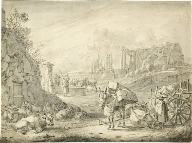 Willem Romeyn : Campagnalandschaft mit Ruinen und rastenden ..., Circa 1660-1695