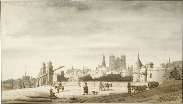 Lambert Doomer : Nantes mit den Stadttoren Sauvetout und ..., Circa 1670