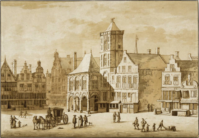 Jacob van der Ulft : Das alte Rathaus von Amsterdam, mit ..., Circa 1650